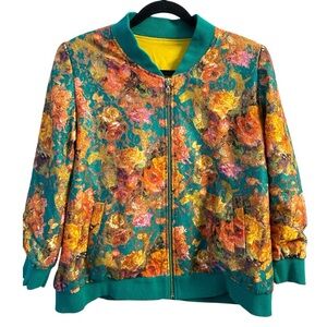 Vintage Floral Bomber Jacket Slight Shoulder Pads Size XL Pit 22